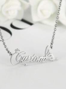 1pc Customized Crown & Butterfly Name Necklace - Elegant Stainless Steel Jewelry With Personalized Pendant, Suitable For Birthday, Holidays And Casual Wear