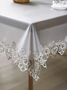 Față de masă 1 buc. cu dantelă brodată din PVC, față de masă dreptunghiulară romantică franceză din PVC, cu dantelă, impermeabilă și rezistentă la ulei, potrivită pentru masă, masă de cafea, decor zilnic pentru casă și petreceri de nuntă și sărbători
