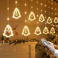 LED Christmas Curtain Lights, Santa Claus Cartoon Design Indoor Room Decoration Window Festival String Lights, Window Display, Festival Decorations, Fun Lighting, Festival Theme, LED Lights, Durable Lighting, Decorative Lighting, Christmas Enthusiasts, Party Planners