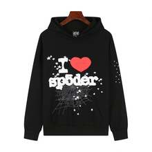 2025 New Style Fashion Unisex Spider Web Foam Print Hip Hop Loose Heavyweight Terry Hoodie - màu đen - Xem 6