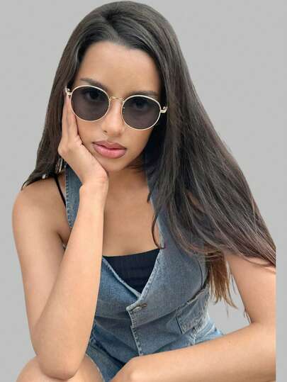 DareSee 1副女士金属框圆形复古时尚百搭眼镜，适合日常外出佩戴，也可作为沙滩配饰、女士沙滩眼镜、基础款太阳镜、秋冬季女装、商务休闲装、音乐节、Y2K 节、返校季、秋季、圣诞节、冬季圣诞礼物。