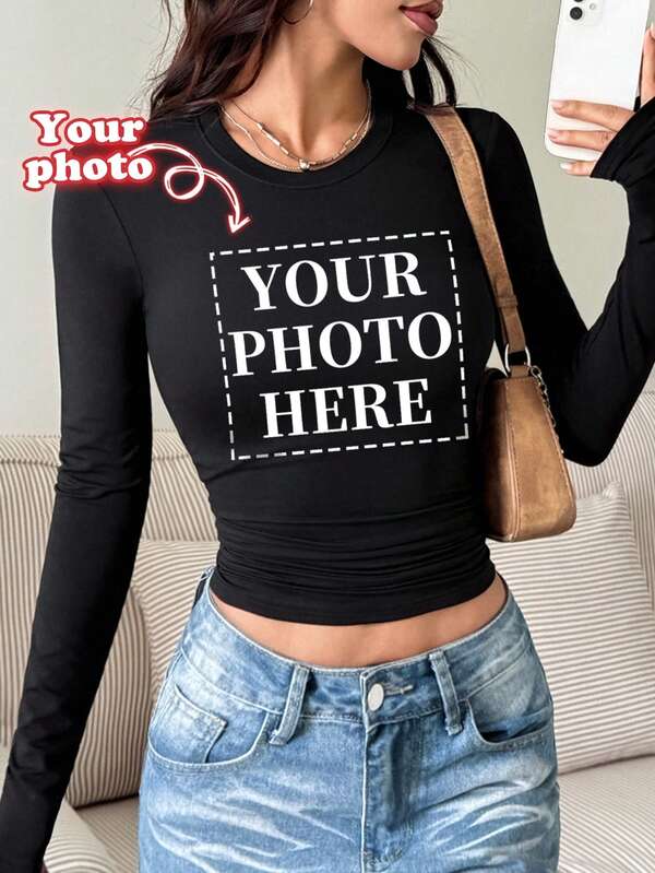 Women's Custom Long Sleeve T-Shirts - Add Your Design/Photo, Custom Printed Fitted T-Shirts, Autumn/Winter Tops Customization, Custom Patterns, Perfect For Anniversaries, Birthdays, Holidays, Etc. Custom T-Shirts, Women's Tops, Custom Printed T-Shirts, Women's Long Sleeve T-Shirts, Tops