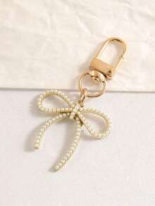 1pc Women's INS Style Faux Pearl Bow Keychain Elegant Charm Accessory For Bags Phones Car Accessories For Women Keychain For Bag - Gold - View 1