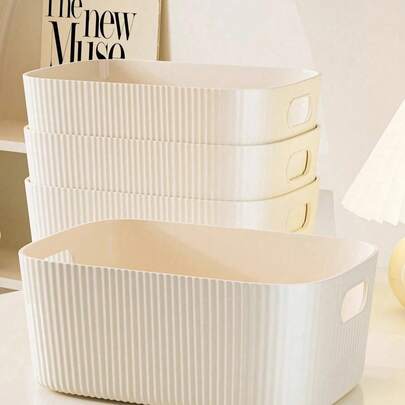 6/3/1个米色桌面收纳盒，适合存放化妆品、杂物、零食、玩具，也可作收纳篮、长方形收纳篮、收纳盒、女士收纳盒、旅行用品、返校用品、宿舍收纳用品。