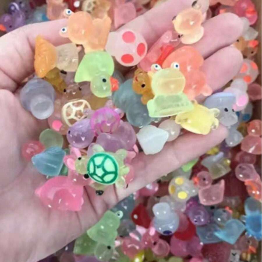 50/100/200 件 DIY 迷你小黄鸭，发光迷你树脂小黄鸭，迷你玩具，黑暗中发光的小动物，适合节日礼物、袜子礼物、派对礼物、恶作剧游戏、景观花园 - 彩色 - 查看 1