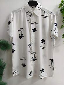 Men's Floral Hawaiian Beach Summer Shirt Short Sleeve Button Down 100% Viscose Fabric Shrinks A Little - 黑白 - 查看 1