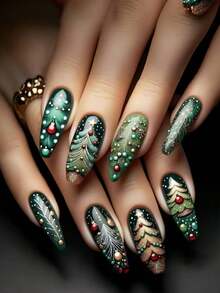 Unhas de Natal, Unhas Postiças Amendoadas, Unhas Fofas, Unhas de Papai Noel, Floco de Neve, Homem de Gengibre, Unhas Postiças de Outono, Unhas Postiças, Unhas Azuis