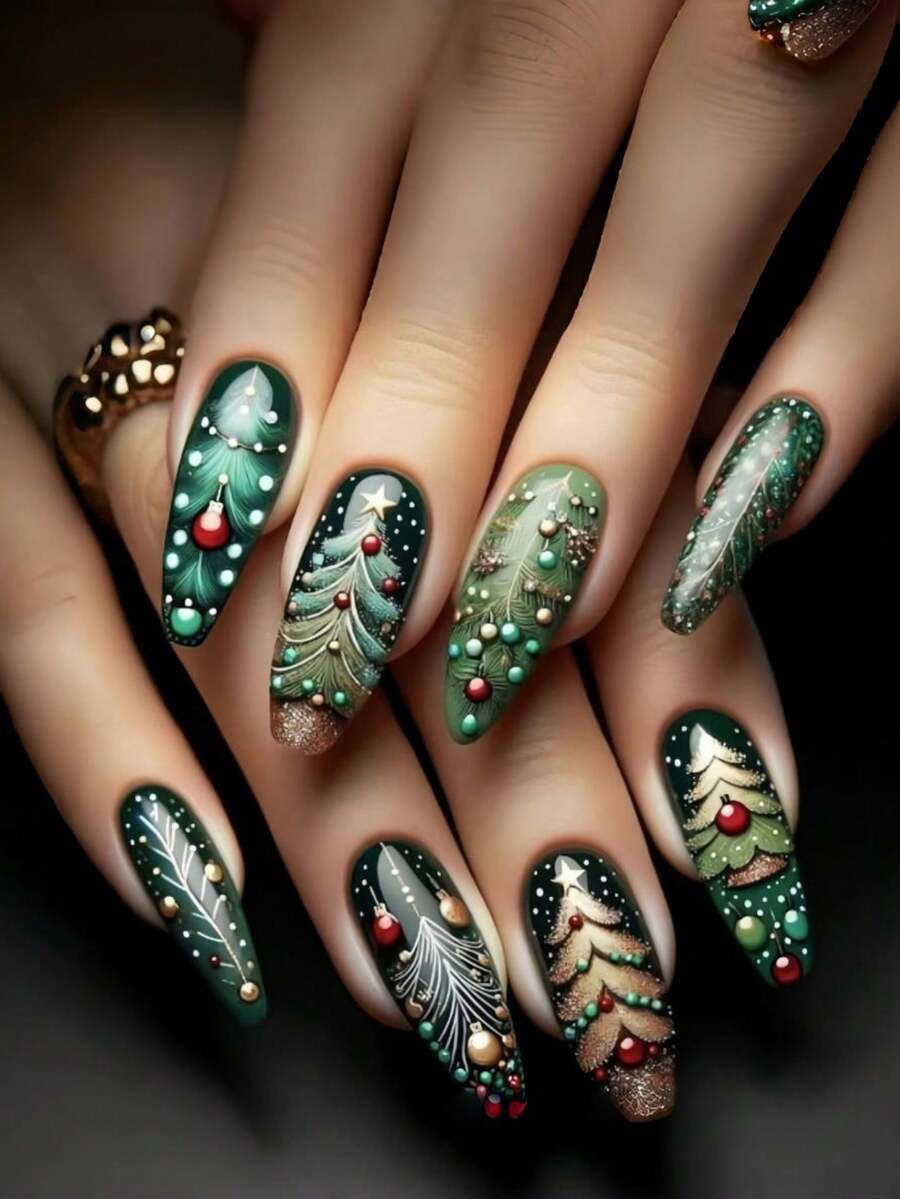 Unhas de Natal, Unhas Postiças Amendoadas, Unhas Fofas, Unhas de Papai Noel, Floco de Neve, Homem de Gengibre, Unhas Postiças de Outono, Unhas Postiças, Unhas Azuis