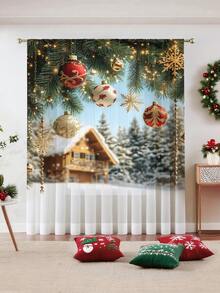 1 pieza Cortina transparente decorativa navideña, adecuada para sala de estar, dormitorio, cocina, fiesta navideña, árbol de Navidad, decoración de otoño, 100g/㎡