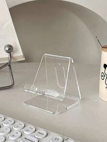 1pc Acrylic Transparent Portable Desk Phone Holder, Multi-Functional Fixed Stand With Dopamine Color - Multicolor - View 1