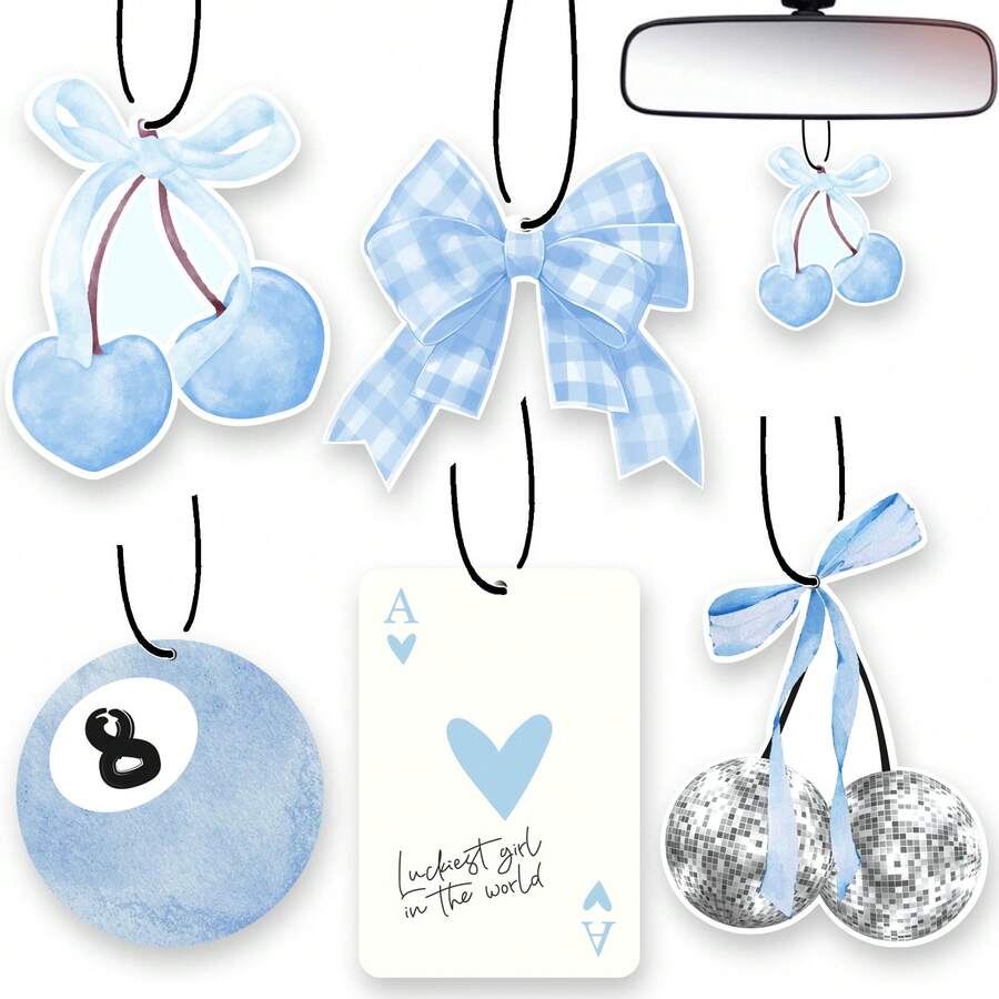 5pcs Car Air Freshener Cute Blue Bow Cherry Conquette Automotive Accessories Car Interior Hanging Scents Decor For Women Teen Girls - BlueBow - Xem 1