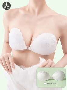 1 件蕾丝隐形聚拢文胸 - 无肩带自粘式提升文胸，带透明肩带，可重复使用粘性乳贴，适用于婚纱、连衣裙和礼服 - 杏色 - 查看 19