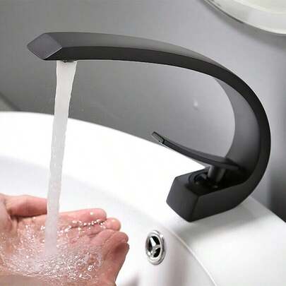 Robinet de lavabo de salle de bain moderne, mitigeur monotrou à levier unique, robinet en laiton massif, mitigeur de lavabo incurvé