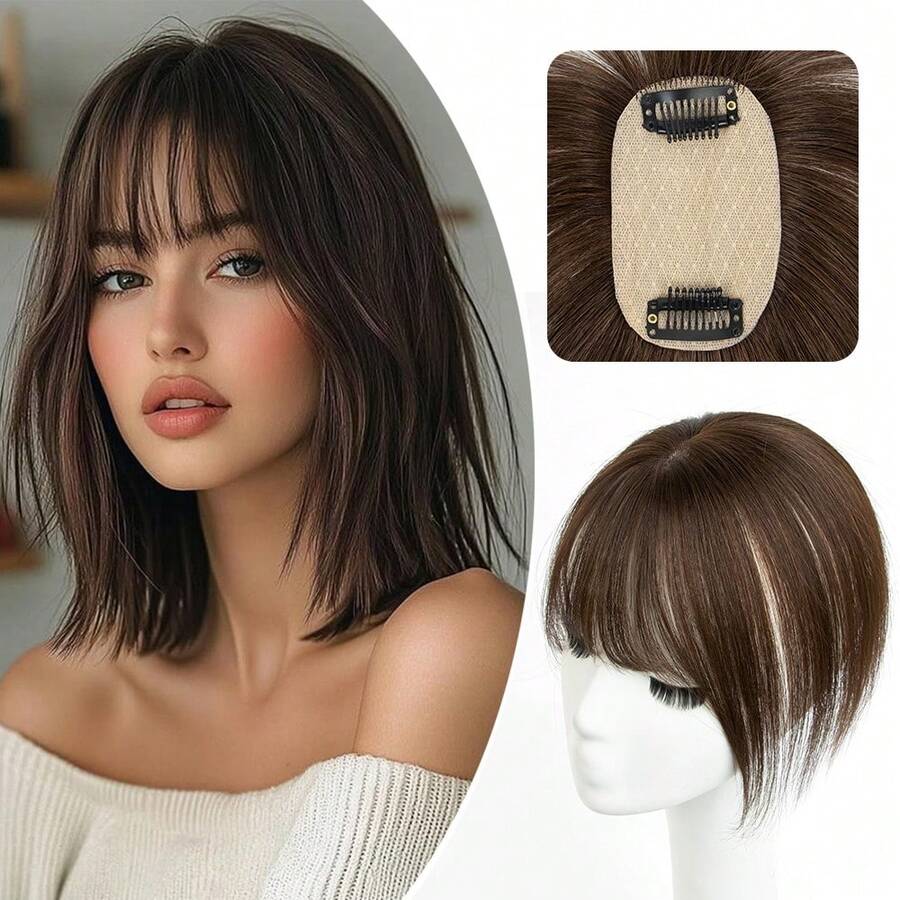 5x9cm Human Hair Topper Hair Piece Top Base Middle Part With Bangs 9 Colors Available For Women Hair Loss Or Bangs HairStyle, Easy To Install, Lightweight, Suitable For Daily Use, Dates, Parties, And Various Holidays. Highlight Your Beauty - S2 - 查看 1