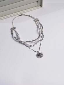 1PC Necklace Rhinestone-Encrusted Cross Faux Pearl Long Necklace Senior Sense Of Multi-Layer Faux Pearl Stacked Wear