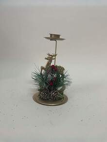 1 pieza Soporte de vela de hierro dorado, decoración para exhibición en ventana, árbol de Navidad, piña, decoración de ambiente, soporte de vela, reno, copo de nieve, ornamento de mesa con estrella