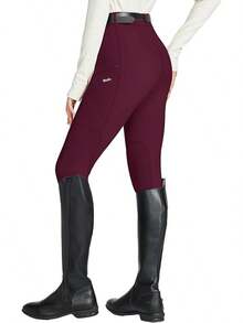 Willit Women's Horse Riding Pants Knee-Patch Equestrian Breeches Horseback Schooling Tights Zipper Pockets - 酒紅色 - 查看 3