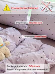 2/3pcs Set Purple Bow, Fresh & Cute, Jacquard Crafted, Super Soft, Unisex, Suitable For Students, Dorms, Sweet & Lovely Girls, Students, Spring/Summer Brushed Duvet Cover & Pillowcase Set, Available In Twin, Full, Queen Sizes