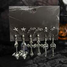 12 cercei gotici cu craniu, liliac, cruce metalică creativă, cercei cu pandantiv cu aripă de păianjen, potriviți pentru ținute de Halloween, cadou pentru prieteni