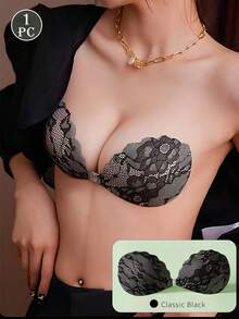 1 件蕾丝隐形聚拢文胸 - 无肩带自粘式提升文胸，带透明肩带，可重复使用粘性乳贴，适用于婚纱、连衣裙和礼服 - 杏色 - 查看 24