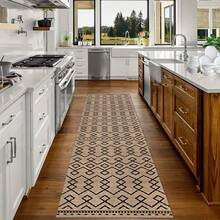 1pc Vintage Linear Area Rug, Polyester Base, Suitable For Living Room, Bedroom, Kitchen, Outdoor Entrance - Beige And Black Geometric Pattern, Easter Decor Doormat, Absorbent Pad, Garden Mat | Modern Indoor Rug - Multicolor - View 3