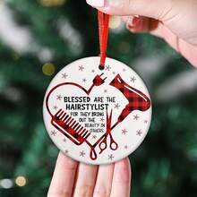 1pc, Are The Hairstylist, Hair Stylist Ornaments, Ceramic Hairdresser Hair Stylist Xmas Ornament, Hairstylist Comb Hair Dryer Scissor Ornament Gift, Best Hair Stylist Ornament, Tree Hanging Ornament Decoration,Home Decor ,Room Decor,Wall Decor Gifts Birthday Graduation - Multicolor - View 3