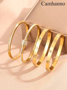 Camhanno 4 Pieces Chic And Delicate Stainless Steel Bracelets Assortment With Special Heart - Themed And Decorative Motifs, Suitable For Dating, Party Gathering And Daily Commute, A Fabulous Gift To Show Your Taste