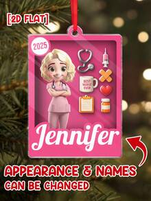 Catygift 定制护士主题圣诞装饰品、个性化护士礼物、最佳护士装饰品、护士礼物、2D平面节日装饰品 - As Shown - 查看 2