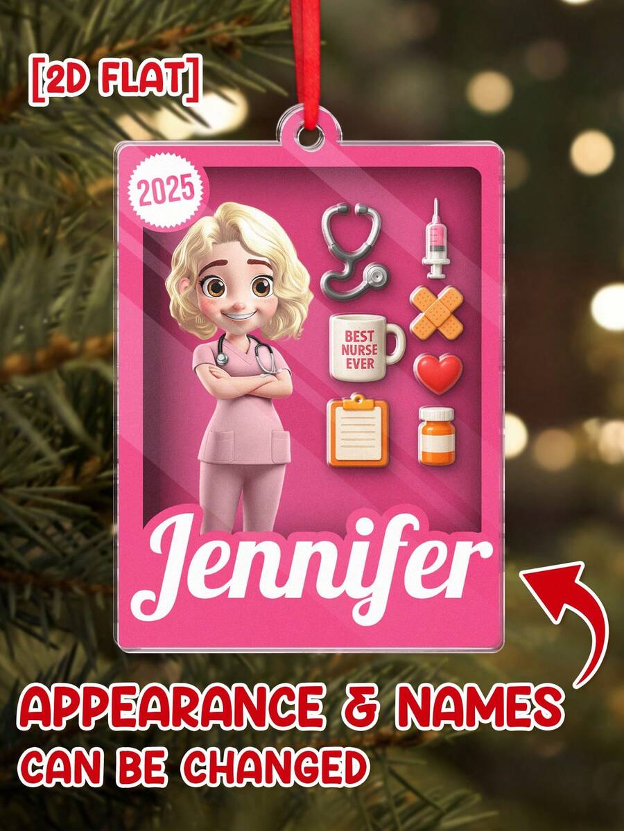 Catygift 定制护士主题圣诞装饰品、个性化护士礼物、最佳护士装饰品、护士礼物、2D平面节日装饰品