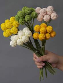 1 Bouquet 9 Heads Golden Ball Mallet Flower Drum Mallet Chrysanthemum Golden Rod Ball Artificial Flower Bouquet, Home Decor, Tabletop, Coffee Table Ornament - Multicolor - View 2