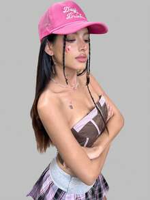 DareSee 1pc Women's Outdoor Embroidered "Day Drinkin" Adjustable Drawstring Mesh Baseball Cap, Suitable For Valentines Day, Spring/Autumn Travel, Versatile Sun Protection Hat, Y2K Style Cap Valentines Music Fest Y2KFest Back To School Autumn Winter Gifts