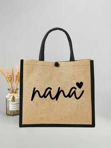 1 Set Heart Nana Pattern Handbag, Lightweight Cosmetic Bag, Travel Coin Purse, Handbag & Makeup Bag Set, Letter Design Shopping Bag In Holiday Style, Suitable For Wedding, Birthday, Beach And Vacation, Best Gift For Family And Friends. This Large Pack Is Suitable For Students And Back To School. - Multicolor - View 9