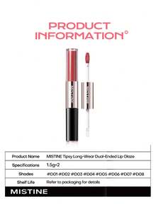 MISTINE Double Ended Lip Gloss 1.5g+1.5g Color Holding Lip Glaze Hydrating Lip Jelly Moisturizing Multi Use Lip Tint Natural Look D02 Strawberry Baileys