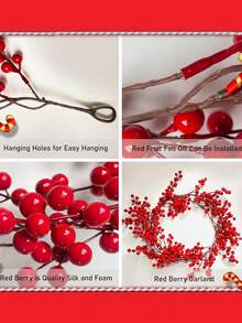 3pcs Christmas Berry Wreath 190cm/74.8in Indoor/Outdoor Garden Decor Artificial Wreath, Suitable For Door, Fireplace, Flexible Decoration, Winter Christmas, Garden Front Door, Autumn Decor, Halloween Decor - Multicolor - View 2