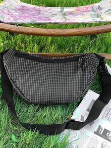 Bolsa de pecho para hombre ligera, de múltiples bolsillos, a cuadros, para actividades al aire libre, bolsa de hombro casual para ciclismo y senderismo