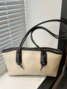 1 buc. Geantă de bowling din PU cu închidere cu fermoar matlasată, culoare solidă, geantă tote de mare capacitate, geantă de umăr cu textură nouă la modă, geantă tote de navetă în stil retro Merlot, rucsac școlar pentru studenți cu pandantiv cu nod de frânghie, potrivită pentru uzul zilnic al femeilor