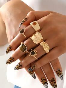 20/15/6 piezas Juego de anillos apilables de estilo minimalista bohemio vintage en color dorado, incluye diseños de flor, lazo, perla asimétrica, giro, corazón, rhinestone, luna, estrella, geométrico, ojo de gato, adecuado para mujeres, vacaciones, fiestas, citas, uso diario, regalo (surtido aleatorio)