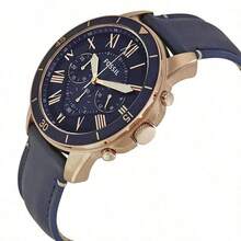 Grant Men's Quartz Watch, Chronograph Dark Blue Dial, Black Leather Strap, Sports Retro Business Style, Retro Clock, Suitable For Daily Sports Wear FS5210,FS5088,FS5237