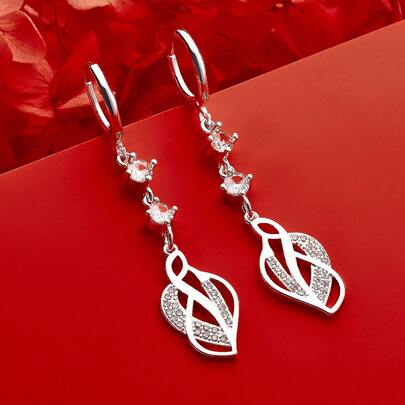 925 Sterling Silver Plated Shiny Crystal Zirconia Drop Earrings For Women Wedding Engagement Party Fashion Jewelry