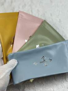 1 pezzo Custodia per occhiali in PU a chiusura automatica, borsa per occhiali di colore unito come accessorio di moda per le donne, con panno per la pulizia di colore casuale, materiale morbido. Organizer multifunzione: portachiavi e piccola borsa per gioielli - Multicolore - Visualizzare 5