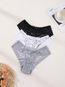 7 PCS Women's Sexy Lace Splicing Bikini Panties Low Waist Seamless Triangle Briefs Hollow Out Comfortable And Breathable Lingerie Underwear - Multicolor - View 3