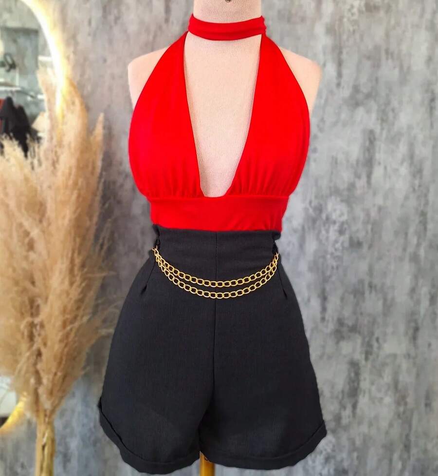 Cropped Turtleneck Adjustable Multi-Way Women's Simple Backless / Backless Hollow / Cut Out Holiday - Rojo - Ver 1
