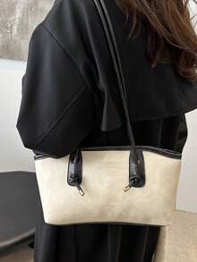 1 buc. Geantă de bowling din PU cu închidere cu fermoar matlasată, culoare solidă, geantă tote de mare capacitate, geantă de umăr cu textură nouă la modă, geantă tote de navetă în stil retro Merlot, rucsac școlar pentru studenți cu pandantiv cu nod de frânghie, potrivită pentru uzul zilnic al femeilor