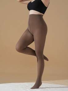 1 Pair Sheer Coffee Color Skinny Leggings For Women, Fashionable Thin Tights Suitable For 5°C-15°C, Lint-Free, Comfortable & Warm For Casual Everyday Wear, Also Suitable For Halloween And Christmas Occasions - Coffee Brown - View 6