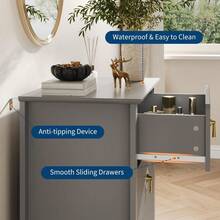 Fluted Nightstand, 27.5" Wide Side Table With 3 Large Storage Drawers, Mid Century Modern Wood Night Stand With Metal Handle, Wooden Bedside End Table For Bedroom, Living Room, Closet - 灰色的 - 查看 6