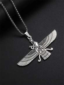 1 Stück klassisch modisches religiöses Design Edelstahl poliert Vogelflügel Anhänger Halskette, Unisex Schmuck