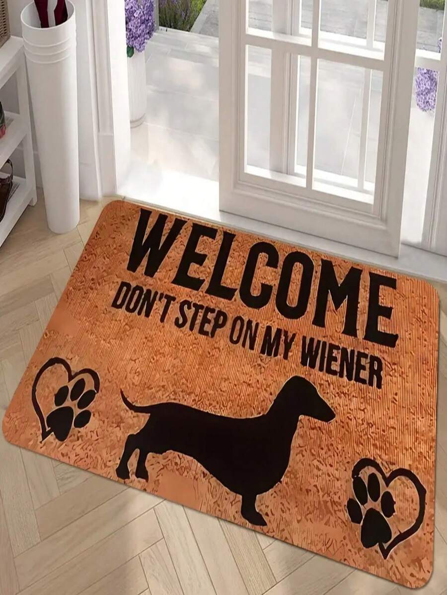 1pc New Dachshund Welcome Doormat, Suitable For Living Room, Bedroom, Indoor - Machine Washable - Flannel Material, Soft Wrapped, Skin-Friendly, No Pilling, Slightly Water-Resistant Easy Care, Odorless - Ideal For Home Decor, Room Decoration