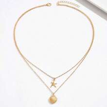 2 Piece Bohemian - Style Layered Necklace Set, 18K Gold - Plated Unisex Clavicle Chains With 3D Seashell & Starfish Charms. Tarnish - Resistant & Lightweight, Perfect For Beach Vacations, Coastal Getaways, Casual Daily Wear, Weekend Brunches & Summer Festivals.