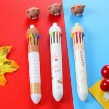 10-In-1 Cute Bear Ballpoint Pen Set, Retractable Plastic Pens, Battery-Free, Multicolor, Suitable For Ages 14+, Daily Writing Tool, Office Supplies, Holiday Party Favors