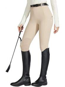 Willit Women's Horse Riding Pants Knee-Patch Equestrian Breeches Horseback Schooling Tights Zipper Pockets - 淺卡其色 - 查看 2